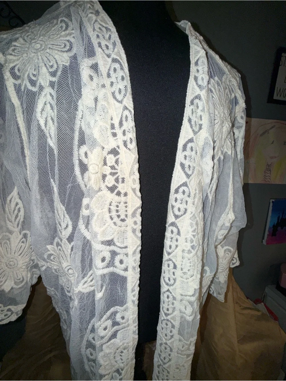 Time and Tru Boho Lace Open-Front Women's Sweater Cardigan - Ivory- XXL/XXXL-nwt